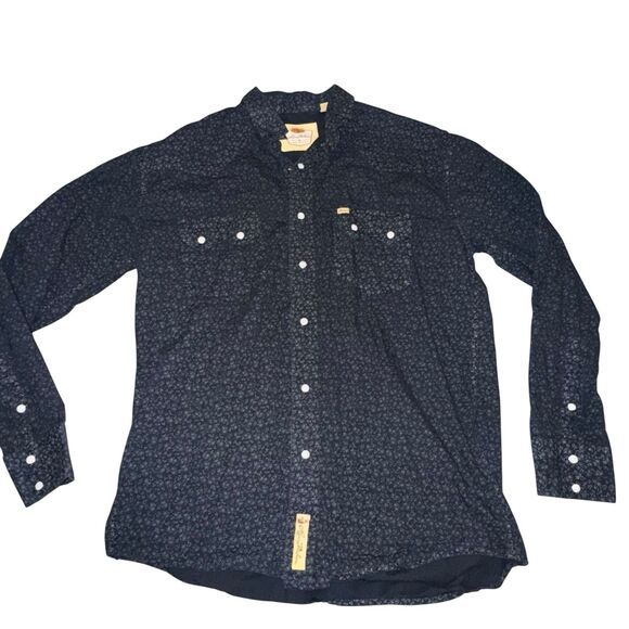 Larry Mahan Western Pearl Snap Shirt Mens L Black Floral Cowboy Rodeo Vintage - Picture 1 of 14